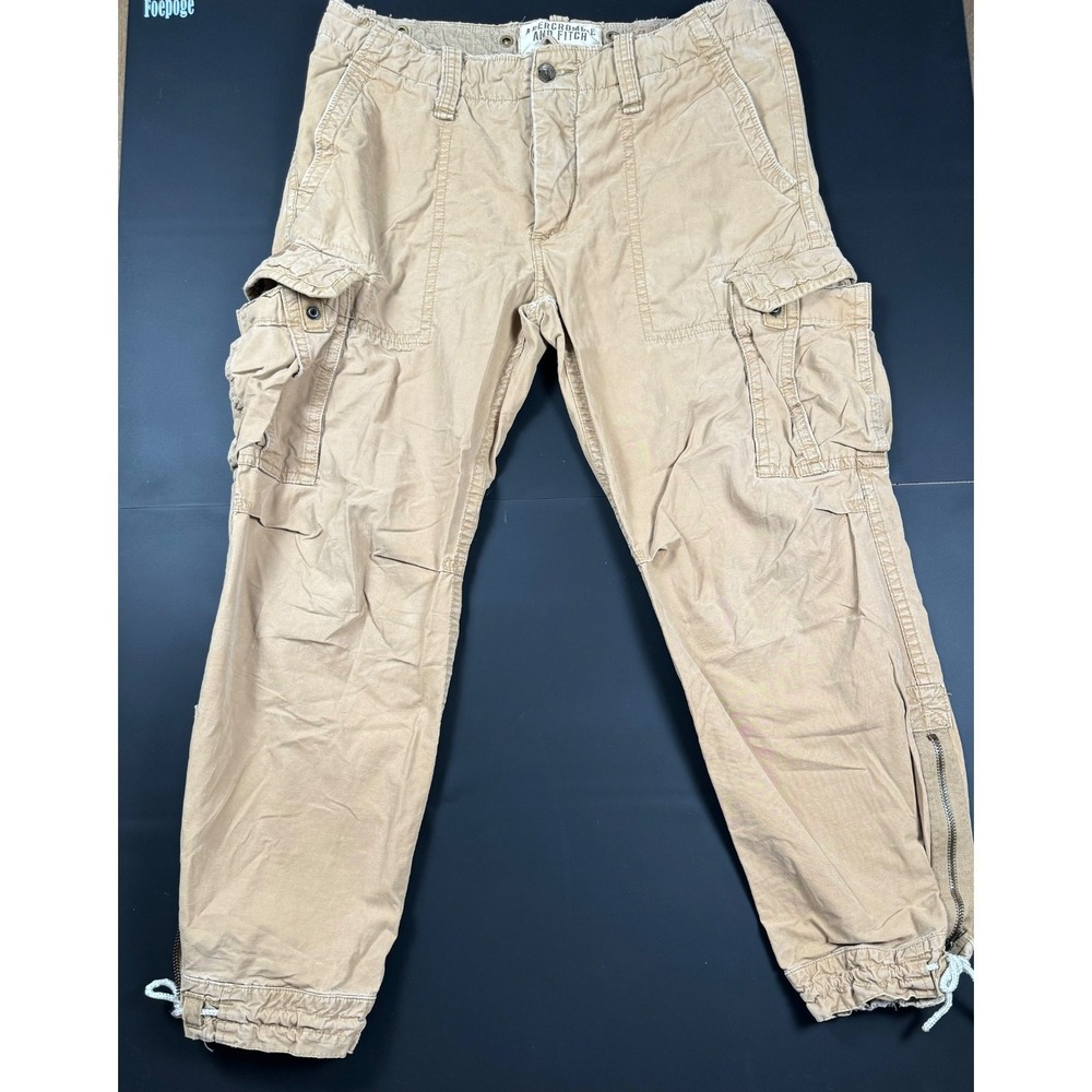 Abercrombie & Fitch Mens XL Cargo Pants Khaki Paratrooper Utility Y2K Distressed